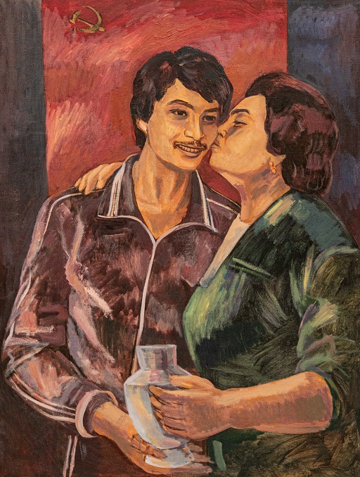 Серик Конакбаев с матерью. Холст, масло